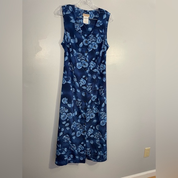 Vintage Expressions Sleeveless Button Front Tie Back Floral Blue Size 16W Maxi - Picture 7 of 16